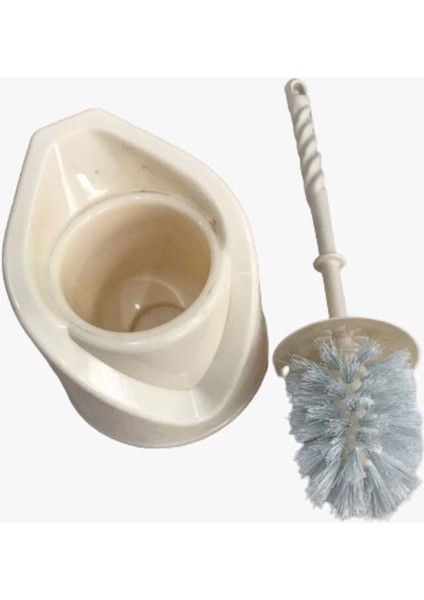 - Plastik Klozet Wc Fırça Takımı Krem