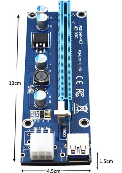 Dizüstü Pcı-E 1x Ila 16X Usb3.0 6pin Grafik Uzatma Kartı Adaptörü Kablosu (Yurt Dışından)