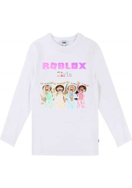 Roblox Girls Uzun Kol Çocuk Tişört Beyaz