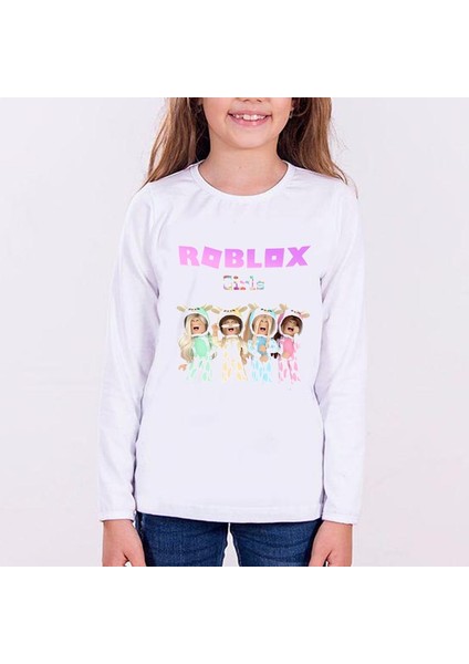 Roblox Girls Uzun Kol Çocuk Tişört Beyaz