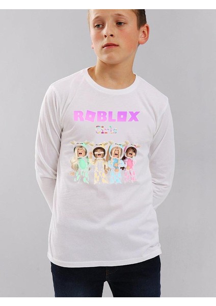 Roblox Girls Uzun Kol Çocuk Tişört Beyaz