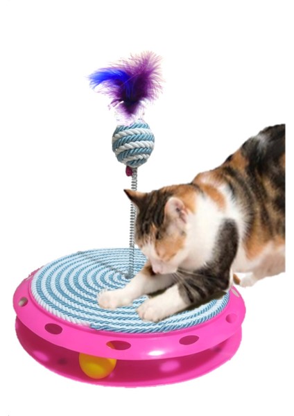Tek Katlı Eğlenceli Kedi Oyuncağı ve Tırmalama ( Turkuaz ve Beyaz )