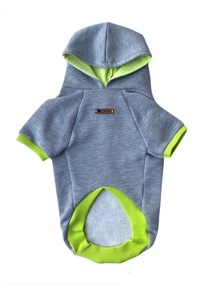 Basic Gri-Yeşil Polarlı Kapüşonlu Kedi Köpek Sweatshirt S