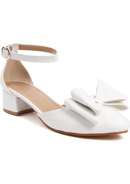 Kadın Beyaz Kısa Topuklu Fiyonklu Ayakkabı fiyatları