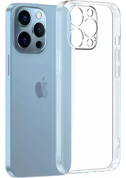 Apple iPhone 13 Pro Max Kılıf Şeffaf Kamera Korumalı Tıpalı Silikon + Tam Kaplayan Cam Ekran Koruyucu