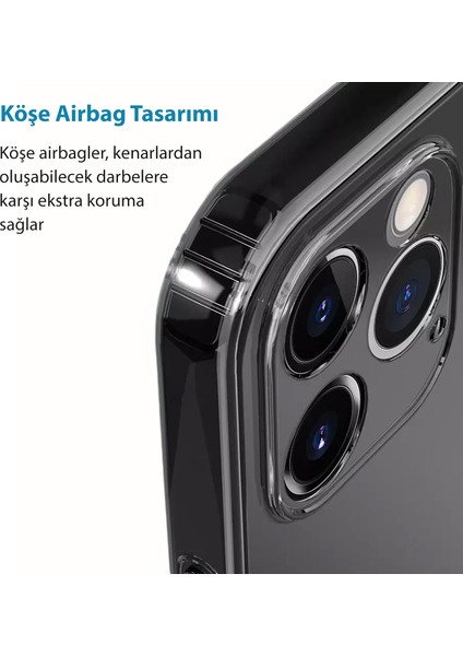 Apple iPhone 13 Pro Max Kılıf Şeffaf Kamera Korumalı Tıpalı Silikon + Tam Kaplayan Cam Ekran Koruyucu