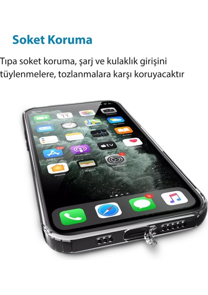 Apple iPhone 13 Pro Kılıf Şeffaf Kamera Korumalı Tıpalı Silikon + Tam Kaplayan Cam Ekran Koruyucu