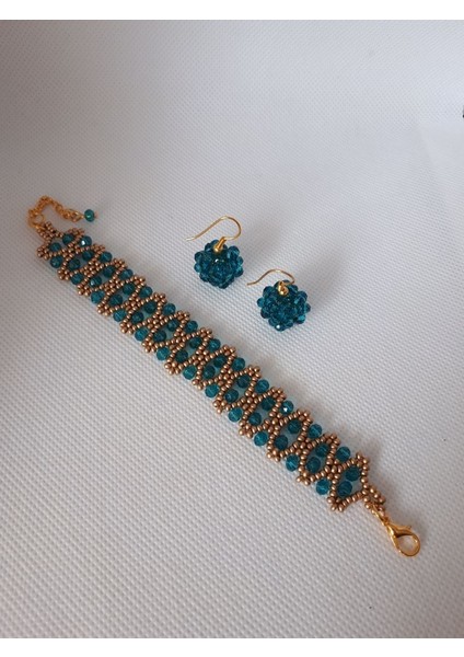 El Yapımı Yeşil Kristal Taşlı Boncuk Bileklik ve Küpe 2'li Takım fiyatları