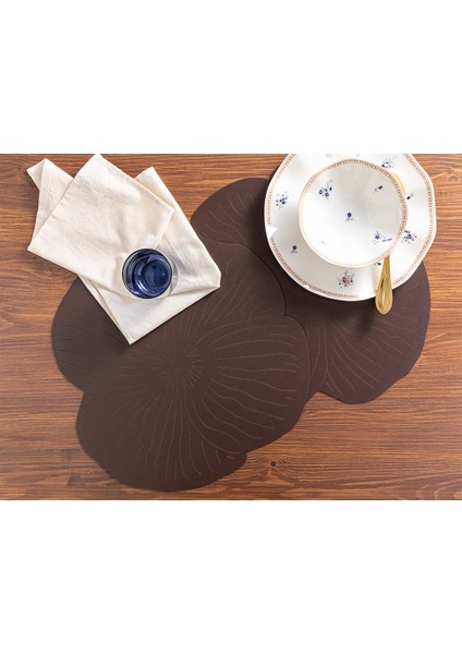Flowery Suni Deri 2'li Amerikan Servis 40 cm Kahverengi
