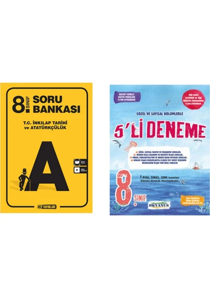 Hız Yayınları 8.sınıf Inkılap Tarihi Soru Bankası ve Okyanus Yayınları 8.sınıf LGS 5 Li Deneme