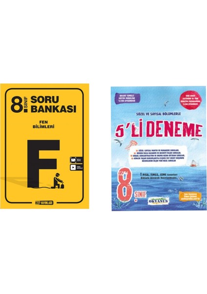 Hız Yayınları 8. Sınıf Fen Bilimleri Soru Bankası ve Okyanus Yayınları 8. Sınıf LGS 5'li Deneme