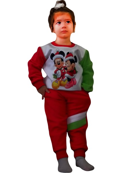 Mini Miki Fare Noelbaba Baskılı Polar Unisex Kız-Erkek Çocuk Eşofman Takımı. 3'lü Set. 1-8 Yaş. fiyatları