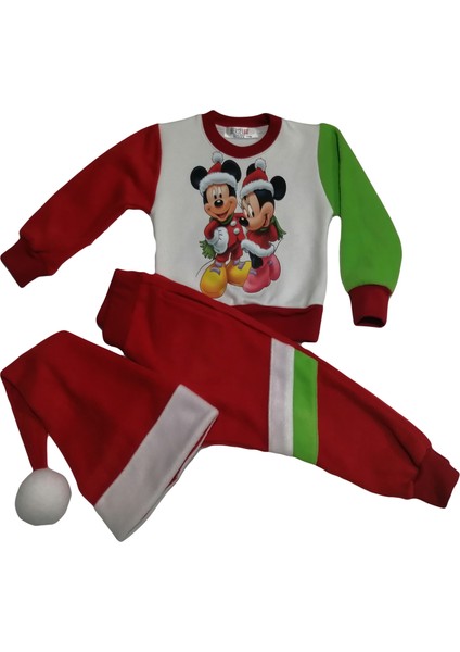 Mini Miki Fare Noelbaba Baskılı Polar Unisex Kız-Erkek Çocuk Eşofman Takımı. 3'lü Set. 1-8 Yaş. fırsatları