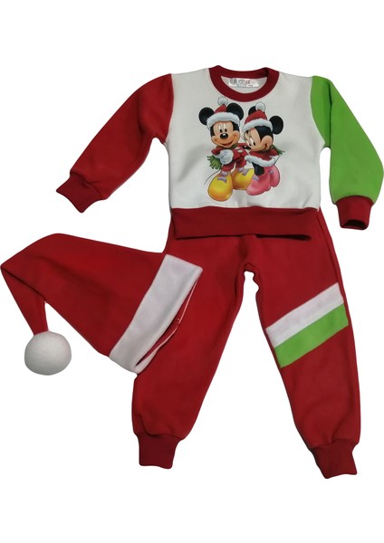 Mini Miki Fare Noelbaba Baskılı Polar Unisex Kız-Erkek Çocuk Eşofman Takımı. 3'lü Set. 1-8 Yaş. indirimleri