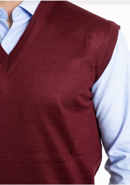 Erkek V Yaka Ince Bordo Triko Süveter modelleri