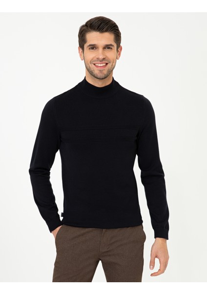 Erkek Lacivert Slim Fit Yarım Balıkçı Yaka Triko Kazak 50248534-VR033
