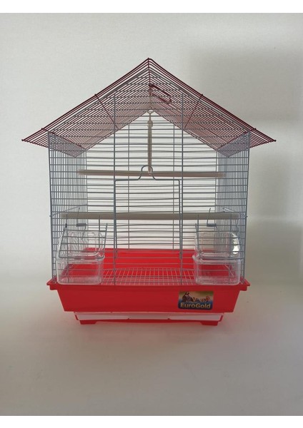 Muhabbet ve Kanarya İçin Renkli Kuş Kafesi Kırmızı 34.5 x 28 x 45.5 cm