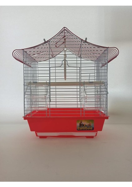 Üçgen Çatılı Muhabbet Kanarya Kuş Kafesi Kırmızı 28 x 22 x 39 cm