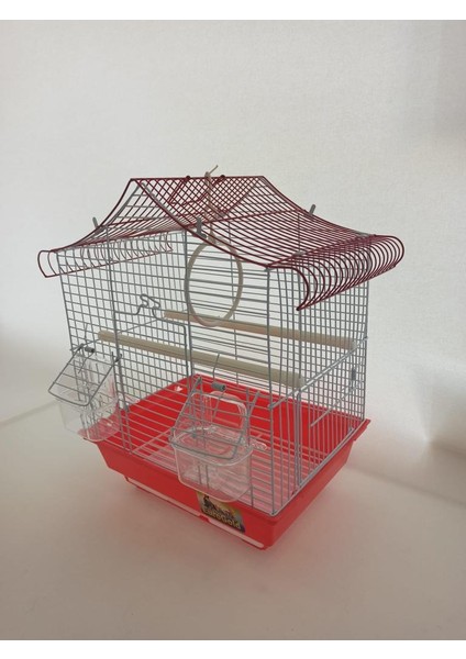 Üçgen Çatılı Muhabbet Kanarya Kuş Kafesi Kırmızı 28 x 22 x 39 cm modelleri