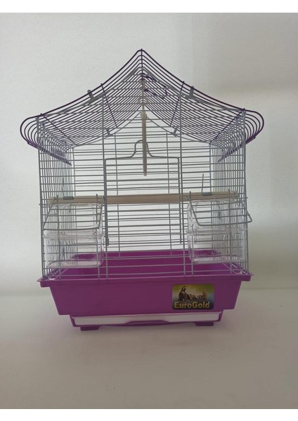 Kuş Kafesi Üçgen Çatılı 28 x 22 x 39 cm Mor Muhabbet Kanarya