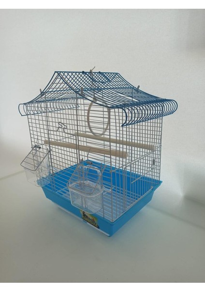 Kuş Kafesi Üçgen Çatılı 28 x 22 x 39 cm Mavi Muhabbet Kanarya