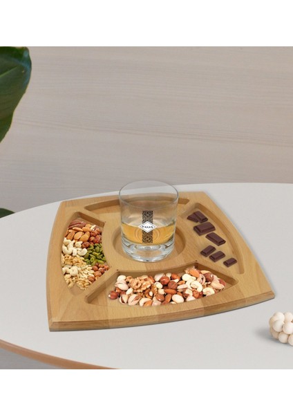 Kişiye Özel Isimli Viski Bardağı ve Doğal Masif Ahşap 4 Bölmeli Sunum Tabağı Çerezlik Hediye Seti-25