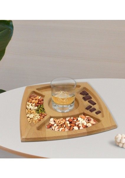 Kişiye Özel Isimli Viski Bardağı ve Doğal Masif Ahşap 4 Bölmeli Sunum Tabağı Çerezlik Hediye Seti-15