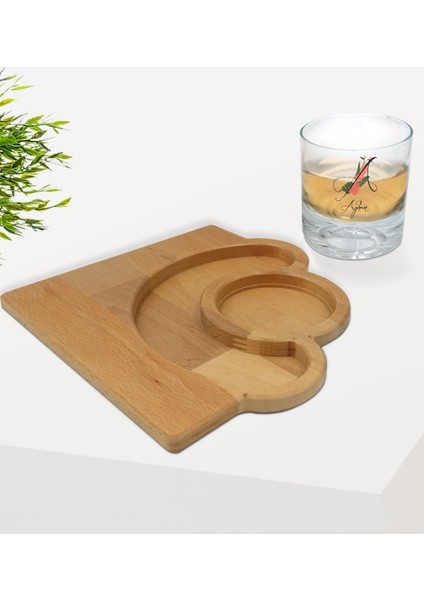 Kişiye Özel Harf ve Isimli Viski Bardağı ve Doğal Masif Ahşap Yarım Ay Sunum Tabağı Çerezlik Hediye Seti-5 fiyatları