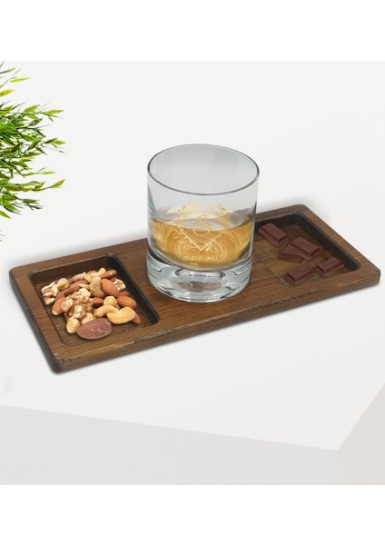 Kişiye Özel Isimli Viski Bardağı ve Doğal Masif Ahşap Dikdörtgen Sunum Tabağı Çerezlik Hediye Seti-15