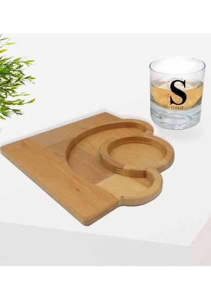 Kişiye Özel Isimli Viski Bardağı ve Doğal Masif Ahşap Yarım Ay Sunum Tabağı Çerezlik Hediye Seti-34 fiyatları