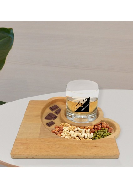 Kişiye Özel Isimli Viski Bardağı ve Doğal Masif Ahşap Yarım Ay Sunum Tabağı Çerezlik Hediye Seti-27