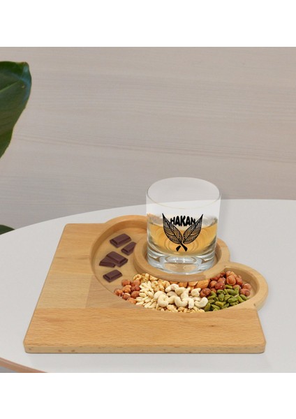 Kişiye Özel Isimli Viski Bardağı ve Doğal Masif Ahşap Yarım Ay Sunum Tabağı Çerezlik Hediye Seti-23