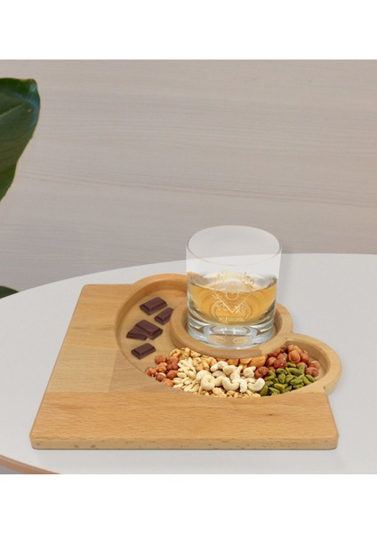 Kişiye Özel Isimli Viski Bardağı ve Doğal Masif Ahşap Yarım Ay Sunum Tabağı Çerezlik Hediye Seti-15