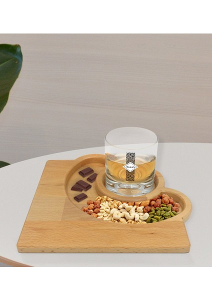 Kişiye Özel Isimli Viski Bardağı ve Doğal Masif Ahşap Yarım Ay Sunum Tabağı Çerezlik Hediye Seti-25