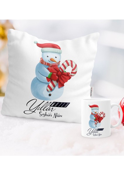 Kişiye Özel Mutlu Yıllar Tasarımlı Yastık Kupa Seti - 5