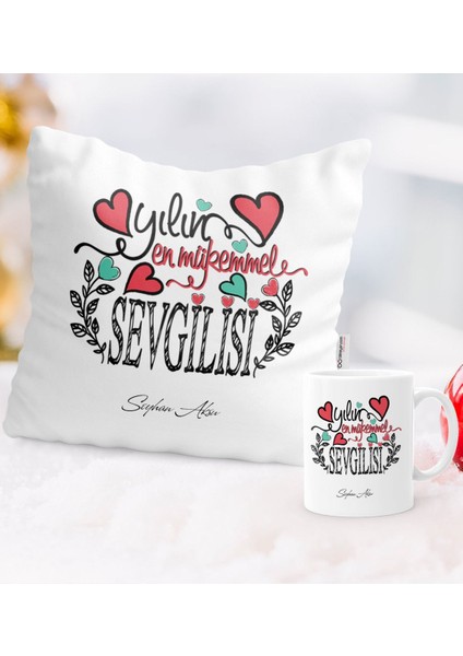 Kişiye Özel Yılın En Mükemmel Sevgilisi Temalı Yastık Kupa Seti