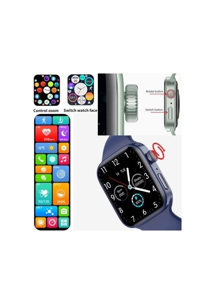 Akıllı Saat Smartwacth 7 Siyah 44MM Bluetooth 1.75 Inch Türkçe Menü Ios ve Android Uyumlu