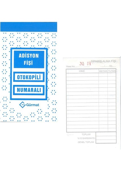 Adisyon Fişi Otokopili Çift Nüsha 8X14 1 Adet Gürmat Otokopili Numaralı Adisyon