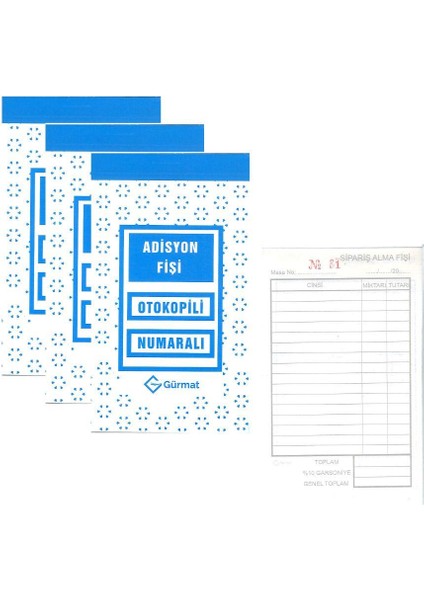 Adisyon Fişi Otokopili Çift Nüsha 8X14 3 Adet Gürmat Otokopili Numaralı Adisyon