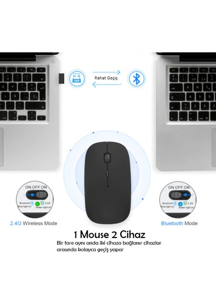 Triline Bluetooth Şarjlı 2.4ghz Kablosuz Mouse Sessiz Tıklama