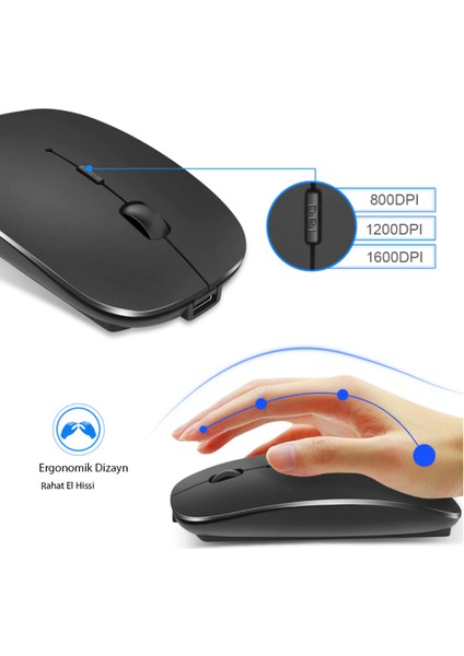 Triline Bluetooth Şarjlı 2.4ghz Kablosuz Mouse Sessiz Tıklama