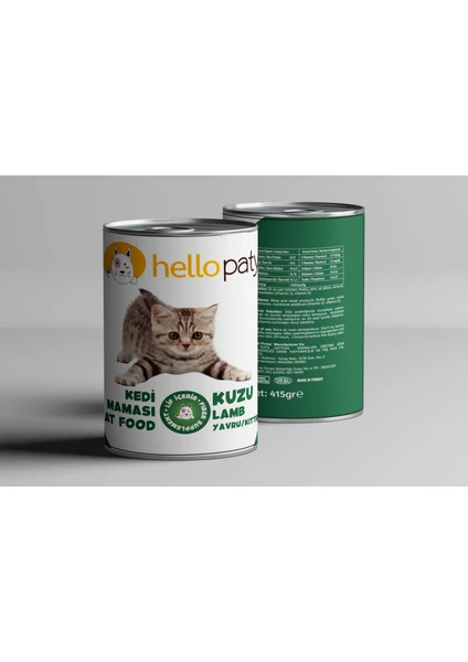 Hello Paty Yavru Kuzu Etli  Yaş Konserve Kedi Maması 24 Adet- 415 gr