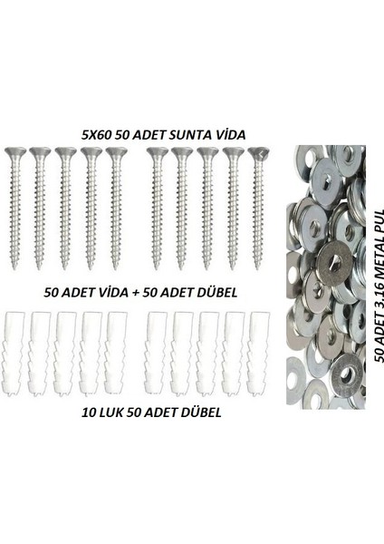 Ahşap-Sunta Vi̇da+Dübel+Pul 50 Li̇ Tk.