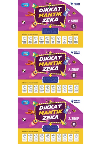 Sıfırdan Kodlama Stem (Dikkat Mantık Zeka) 2. Sınıf Seti (A-B-C) 3 Kitap