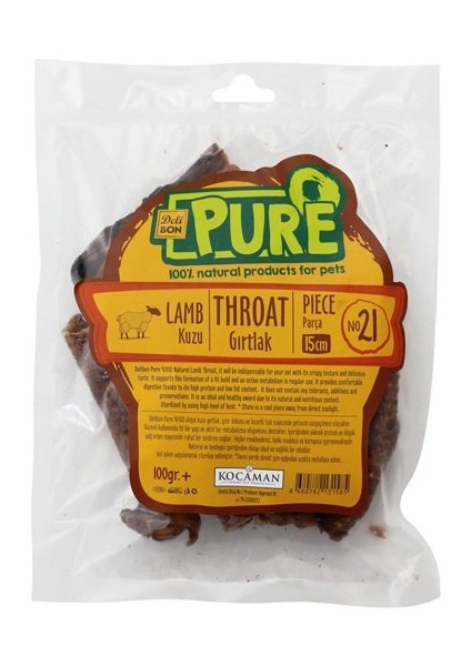 Kurutulmuş Parça Kuzu Gırtlak Köpek Ödül Maması 15 cm 100 gr