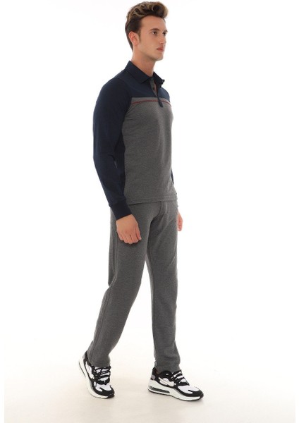Erkek Antra Melanj Polo Yakalı Uzun Kollu T-Shirt Eşofman Takım fiyatları
