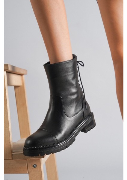 Hakiki Deri Siyah Kadın Deri Bot Trc-7495