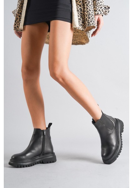 Hakiki Deri Siyah Kadın Tırtıklı Taban Deri Bot Trc-216575 fırsatları