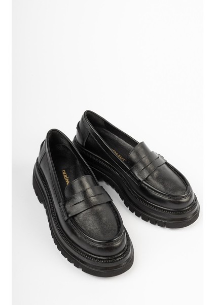 Hakiki Deri Siyah Kadın Günlük Kalın Taban Deri Loafer Ayakkabı Trc-216675 indirimleri