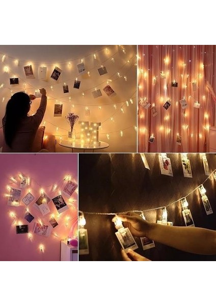 LED Mandal Işıklı Fotoğraf Mandalı 10LU